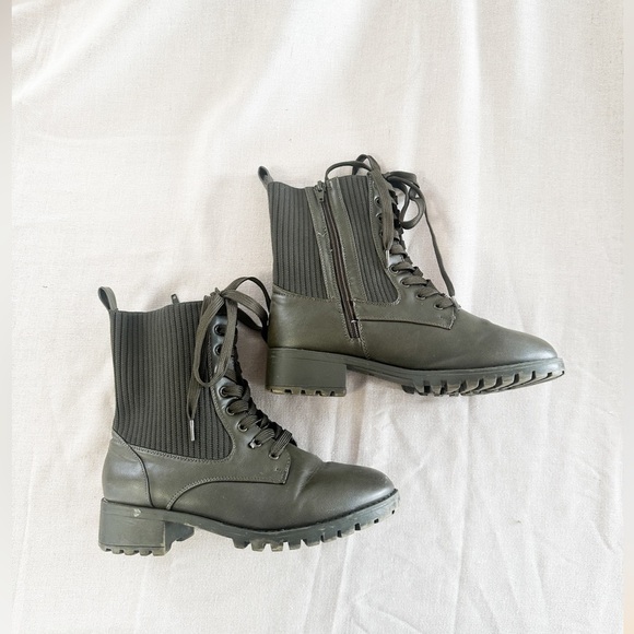 Army Green Combat Boots - Lace Front/Side Zip - Penn 8WW - Picture 7 of 11